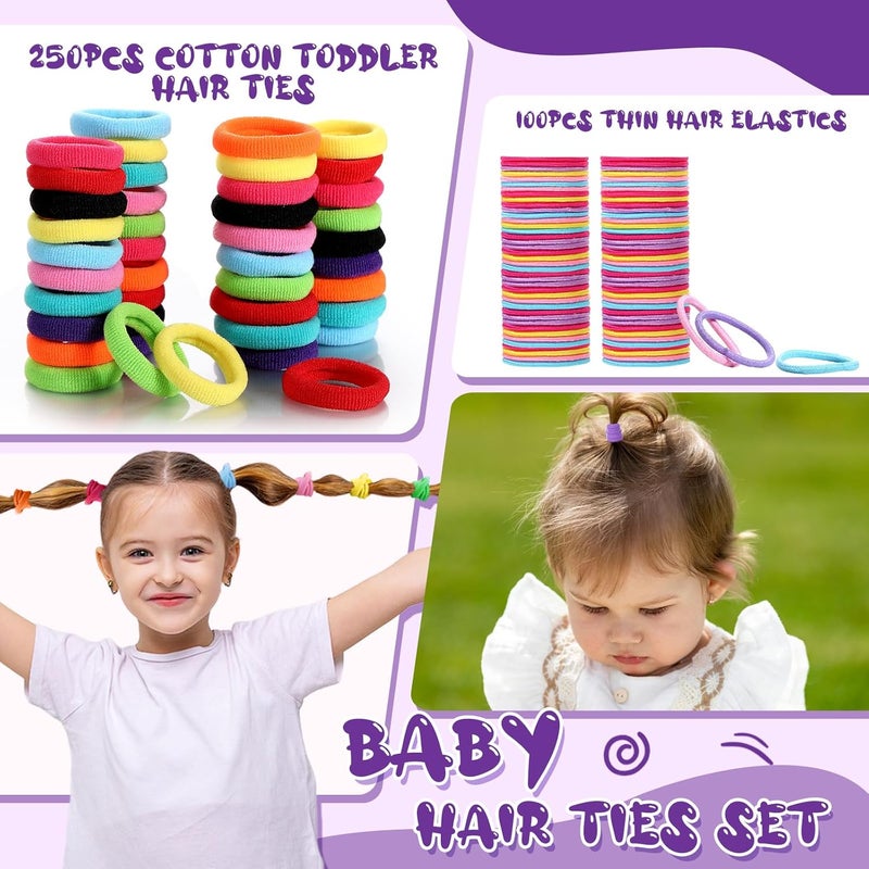 AuraRay 360PCS Soft Cotton Hair Ties for Toddlers & Baby - No Damage Elastics Seamless Ponytail Holders for Little Girls Daily Hair Accessories, Multicolor - Image 4